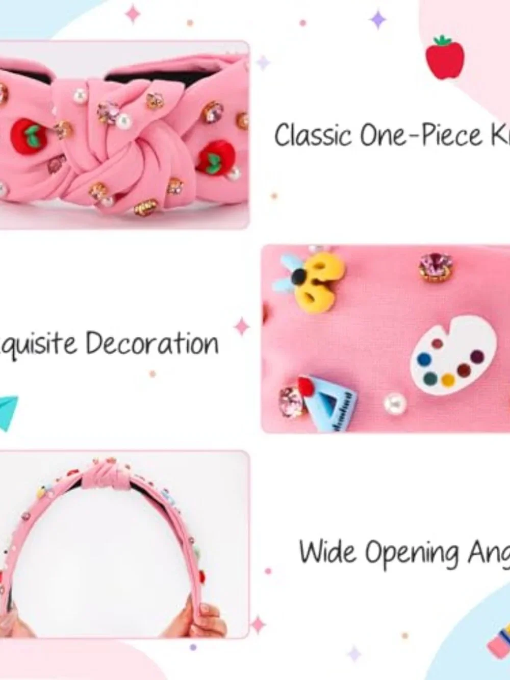 Teacher Pearl Rhinestone Back to School Knotted Headband Hair Accessory